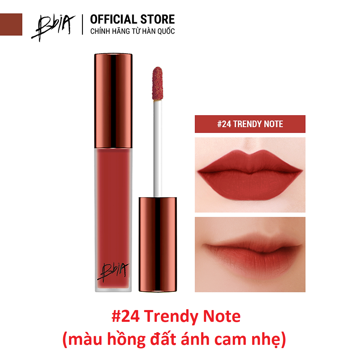 SON KEM LÌ BBIA LAST VELVET LIP TINT - #24 TRENDY NOTE (MÀU HỒNG ĐẤT ÁNH CAM NHẸ)