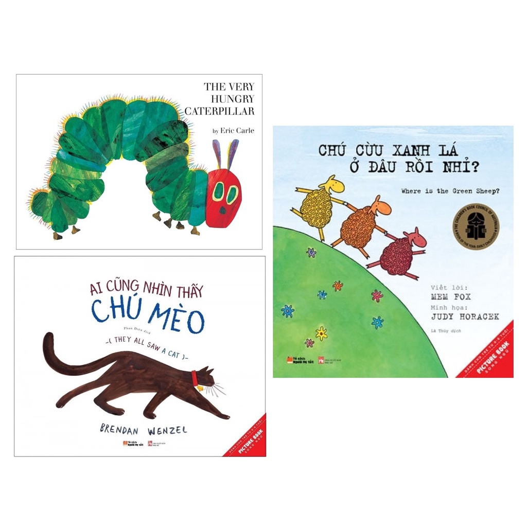 Sách - Combo Ehon song ngữ Chú Sâu Háu Ăn+ ai cũng thấy chú mèo+chú cừu xanh lá ở đâu rồi nhỉ