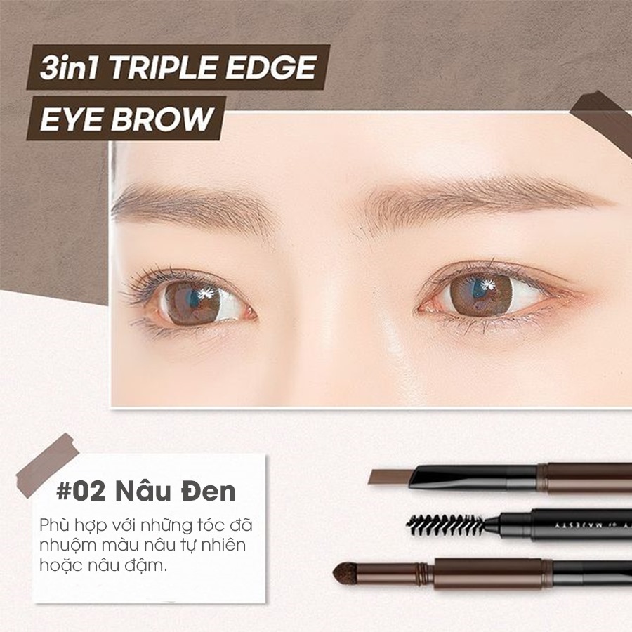 Chì Kẻ Mày BOM 3 In 1 Triple Edge Eye Brow 0.2g