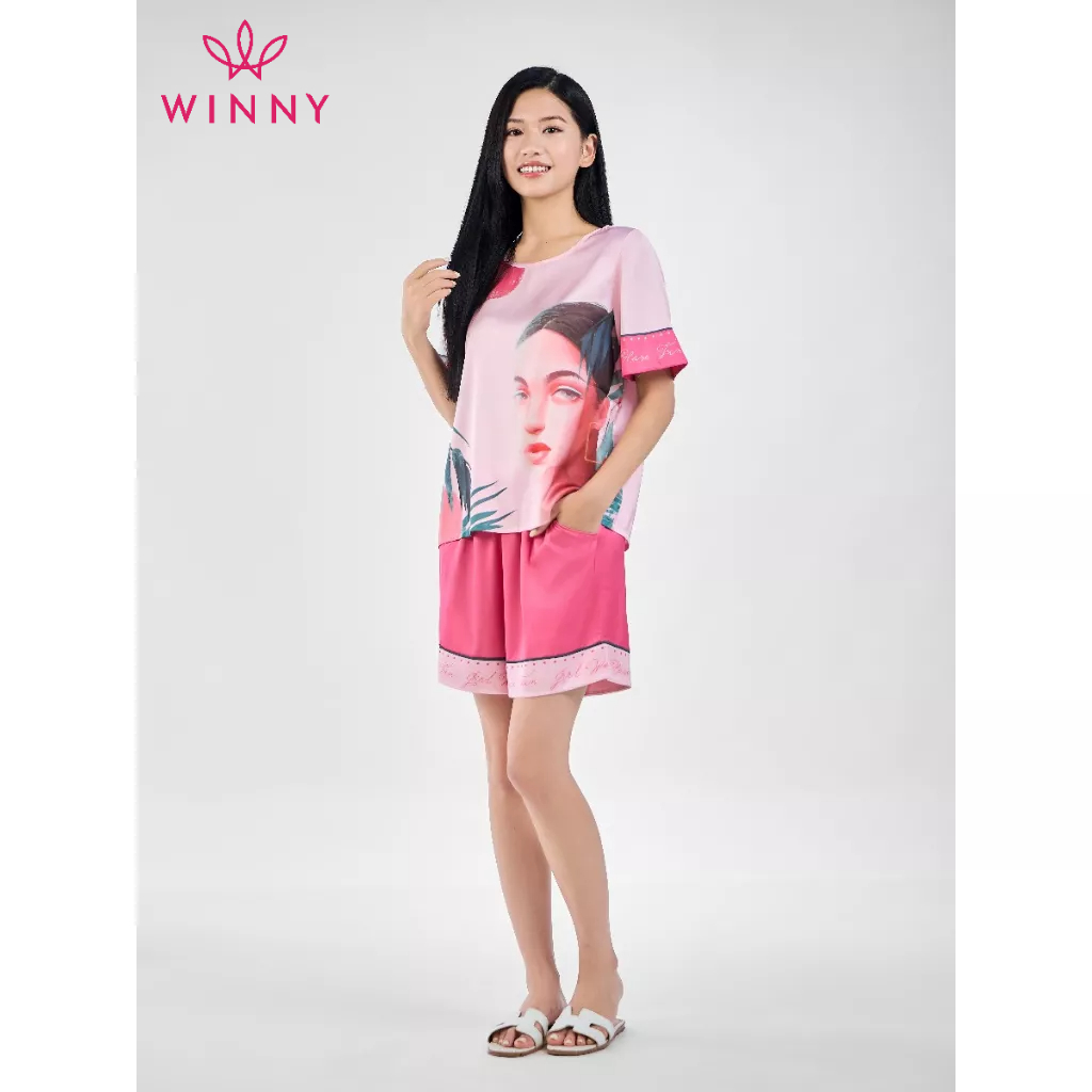 WINNY - Bộ đồ lụa cộc tay quần đùi mặc nhà 1MNSA23114C