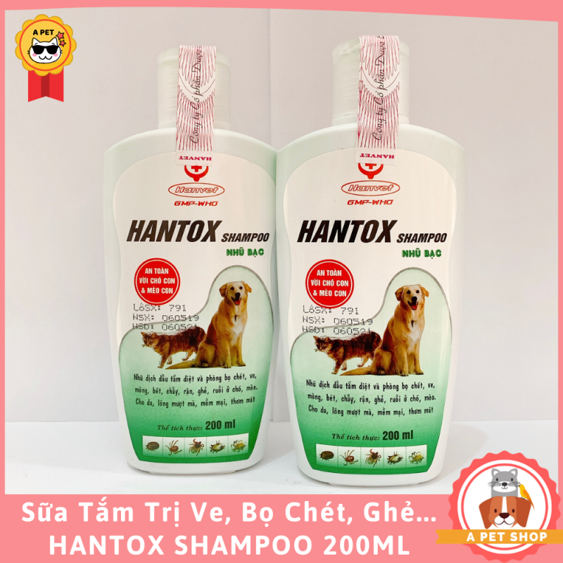 Hantox Shampoo Sữa Tắm Diệt Và Phòng Bọ Chét, Ve, Mòng, Bét, Chấy, Rận, Ghẻ,.. Ở Chó Mèo 200ml