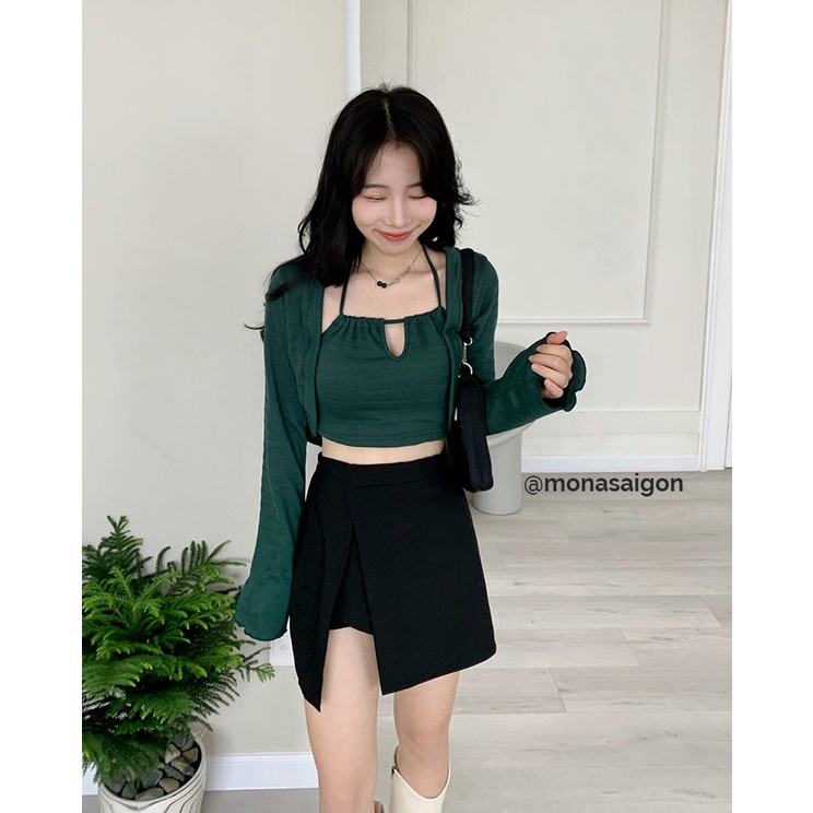 MONÁ Chân váy ngắn đen xẻ tà MANDA SKIRT