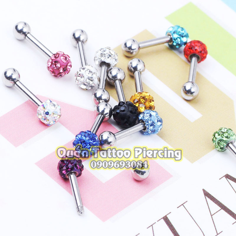 Khuyên lưỡi đá bọc dài 14mm đủ màu
