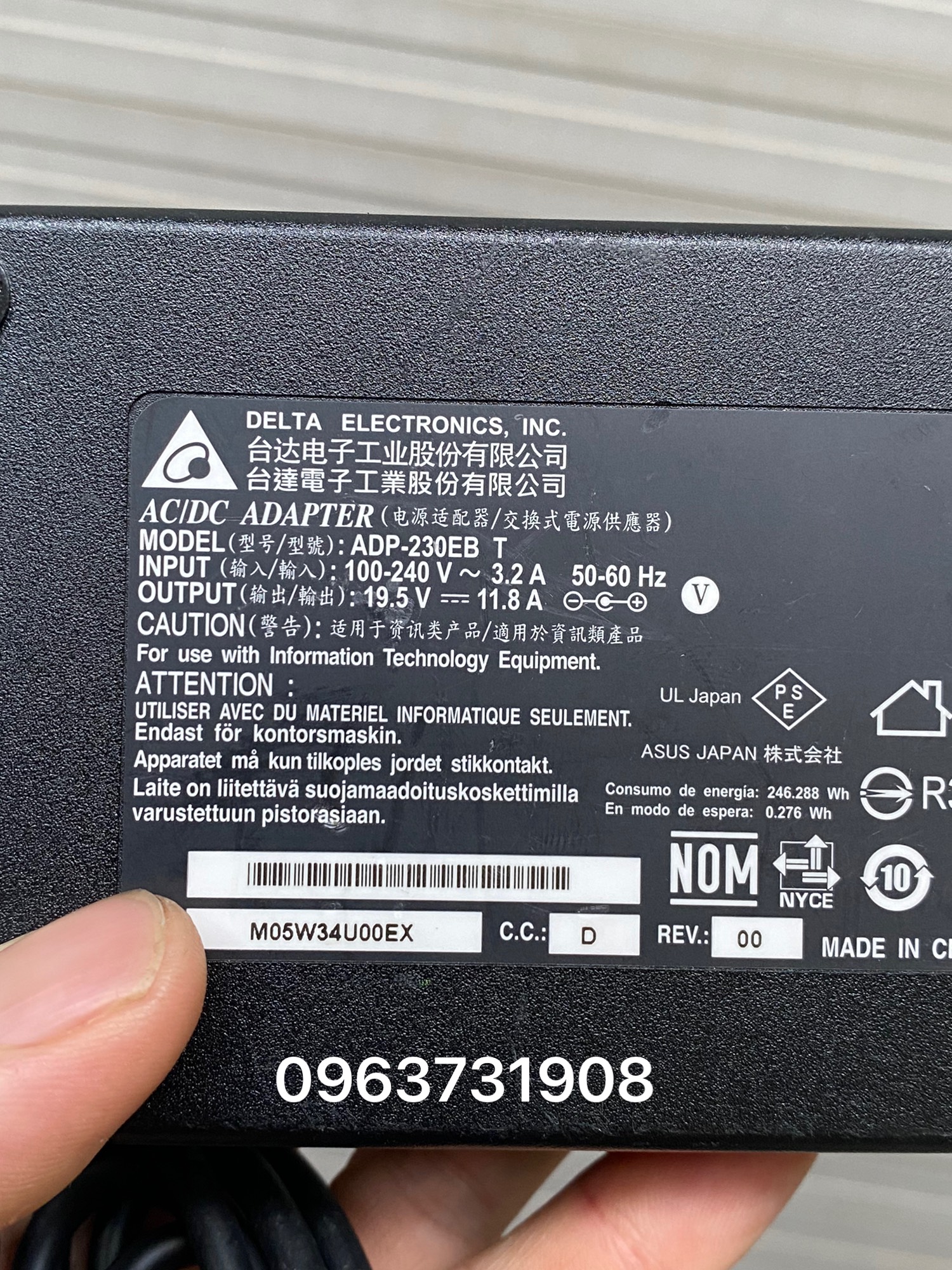 Sạc laptop delta model adp-230eb t 19.5v-11.8a