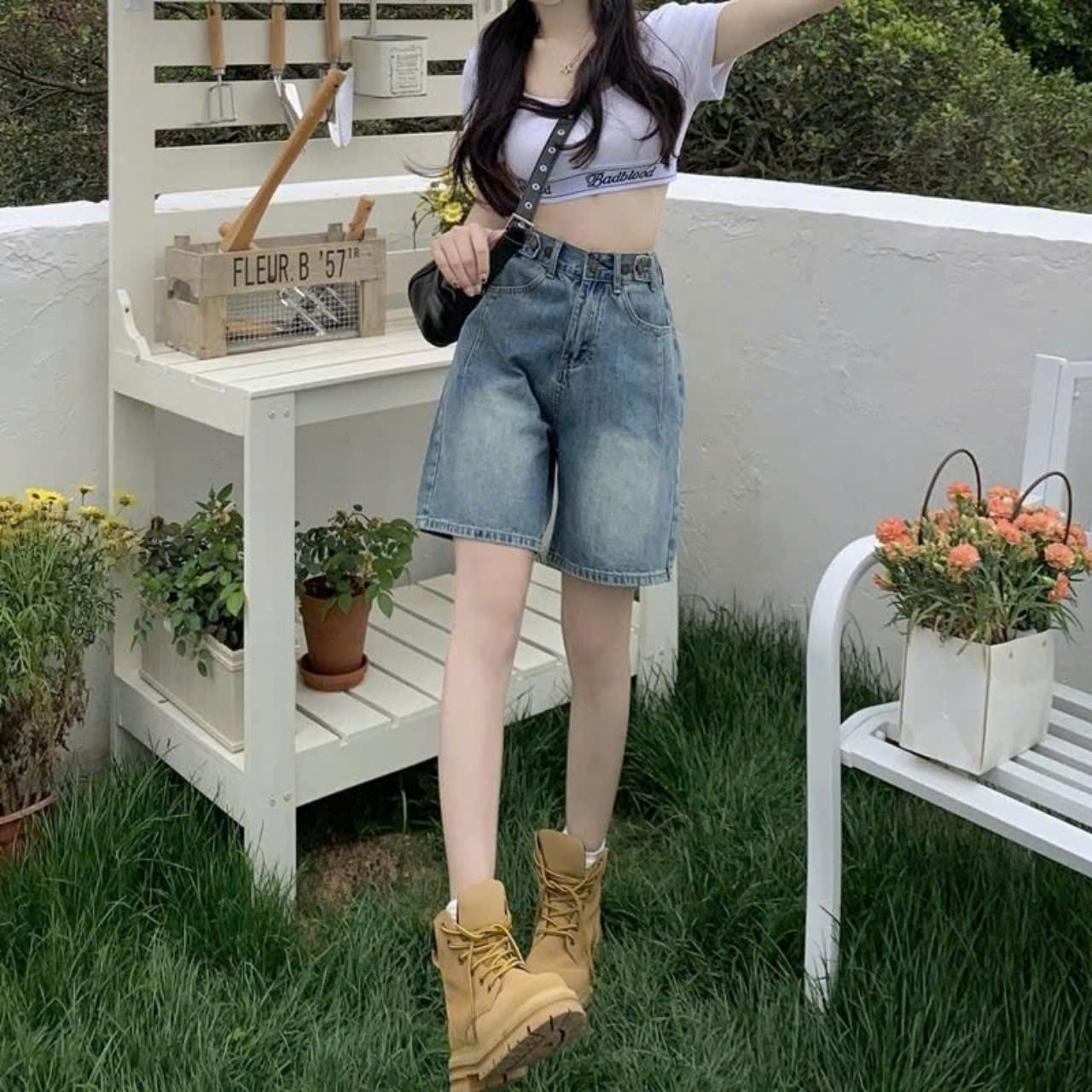 Quần jean denim nữ ống rộng dáng lửng ngố form basic cá tính size S,M,L, XL, XXL