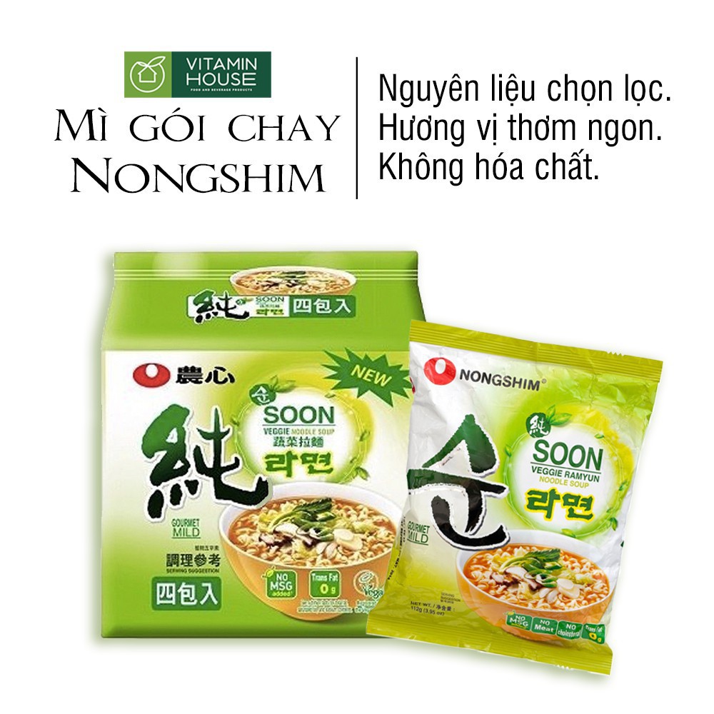 [ lốc 5 Gói] Mì CHAY Hàn Quốc Soon Veggie Nongshim (112g/gói)