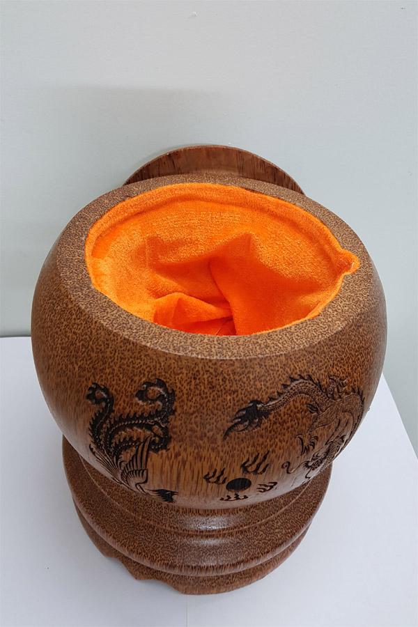 Vỏ đựng bình trà gỗ dừa khắc rồng phượng
