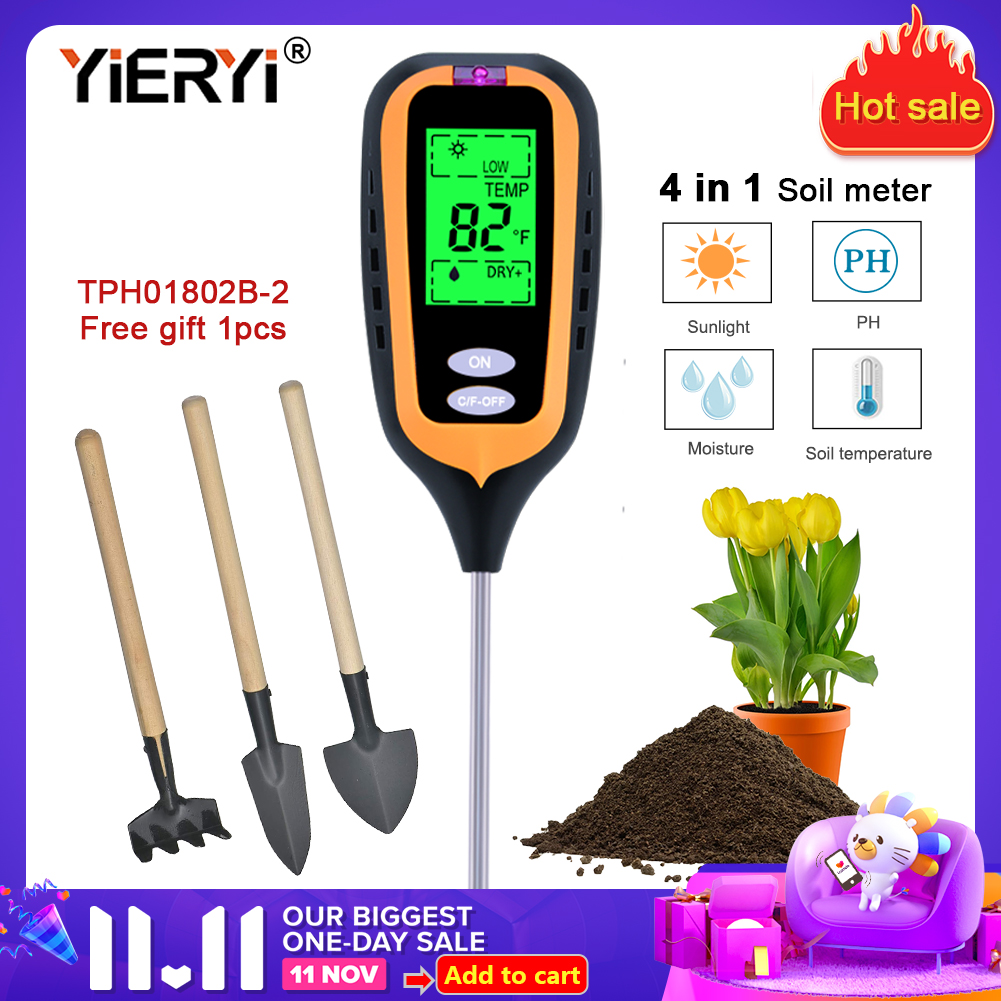 yieryi 4 in 1 Soil Moisture meter Soil pH tester Sunlight Temperature for Garden, Lawn, Farm, Plants