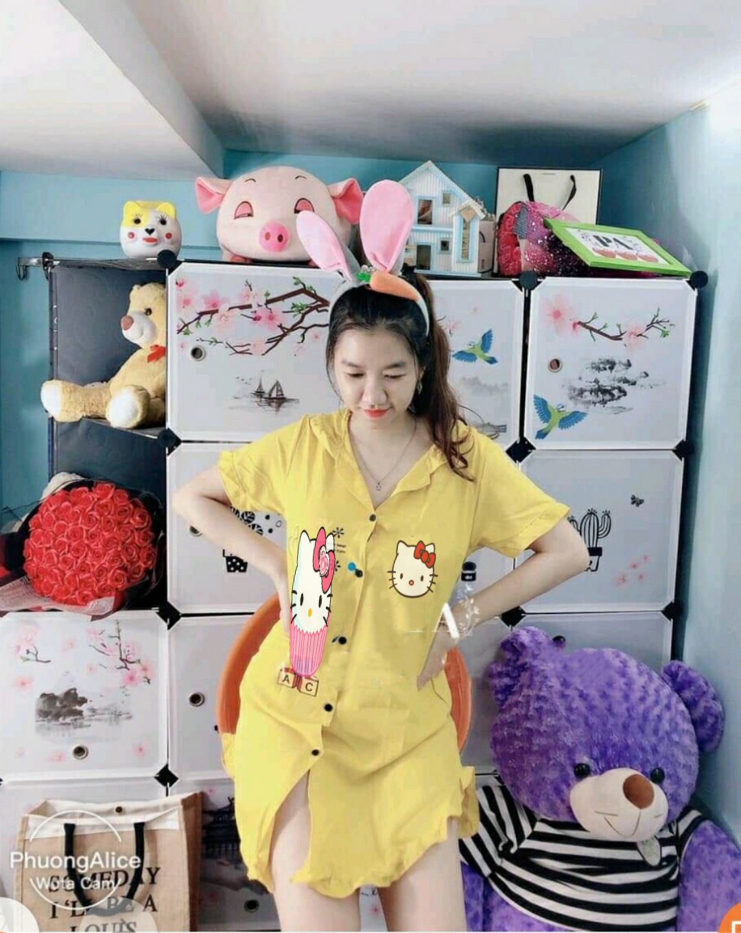 Đầm ngủ sơmi ngắn chất lụa hàn mặc nhà cho nữ - Áo dấu quần dài mặc nhà - M43