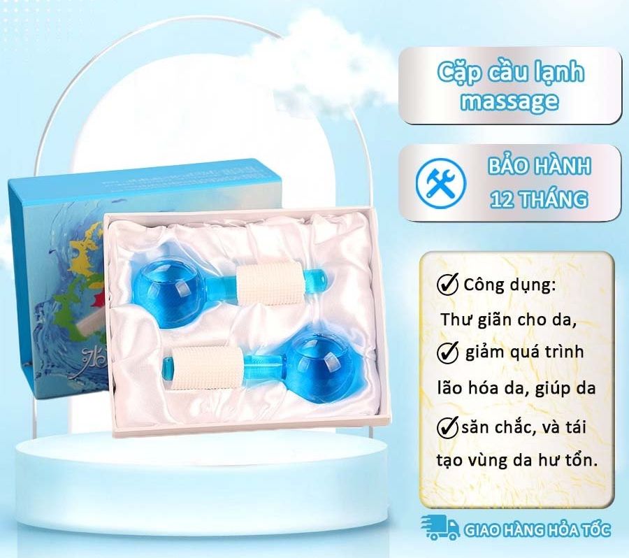 Cặp cầu lạnh massage mặt quả cầu băng nâng cơ đẩy sâu tinh chất se khít lỗ chân lông.