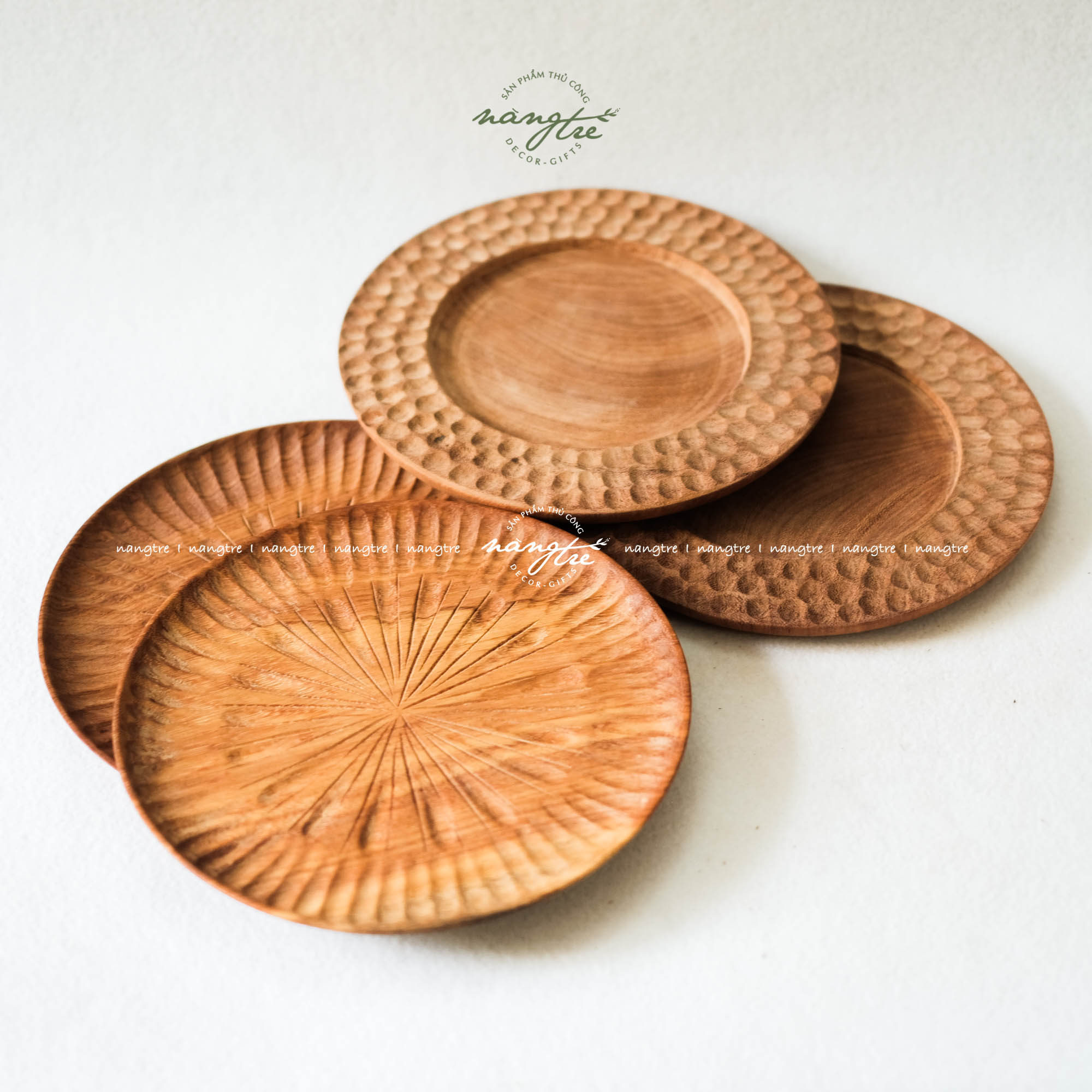 Đĩa gỗ đỏ/Đĩa gỗ tròn decor 25cm