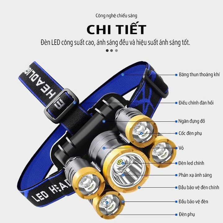 Đèn pin đội đầu 5 bóng T6 siêu sáng