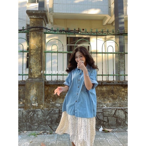 Áo sơ mi ngắn tay denim (freesize)