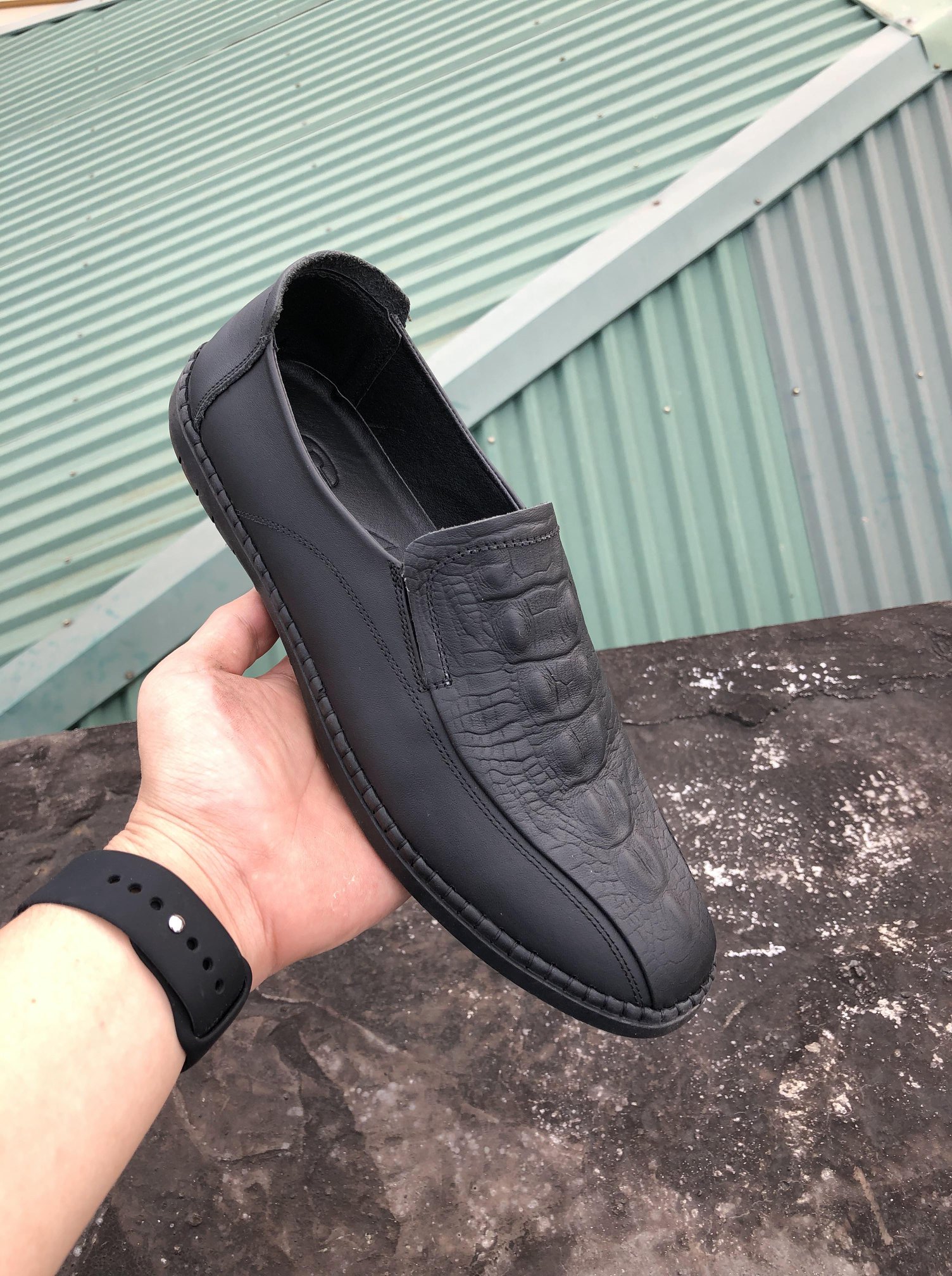 Giày lười nam da bò vân cásấu mã CS09