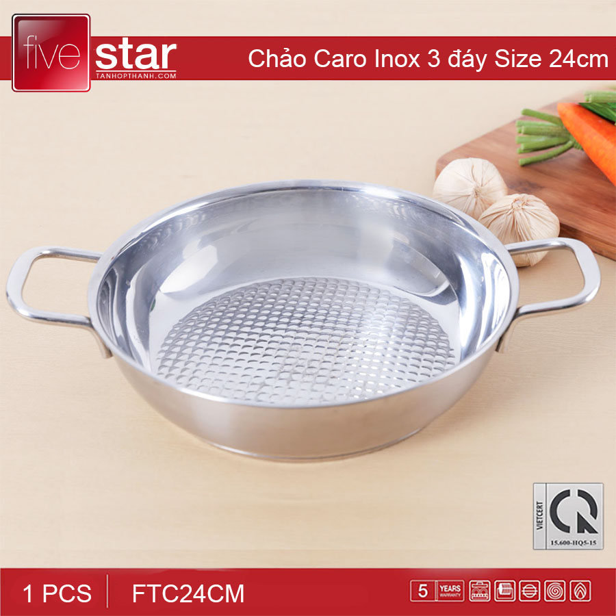 Chảo caro Inox 3 đáy Fivestar đường kính miệng 24cm - Hàng chính hãng, bảo hành 12 tháng