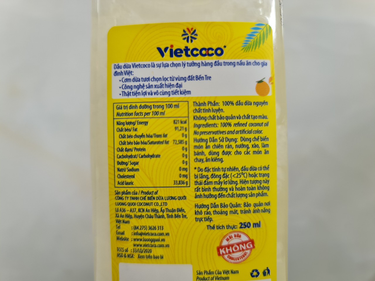 [CHAI MINI 250ml] DẦU DỪA NGUYÊN CHẤT [VN] VIETCOCO Coconut Oil (halal) (vvk-hk)