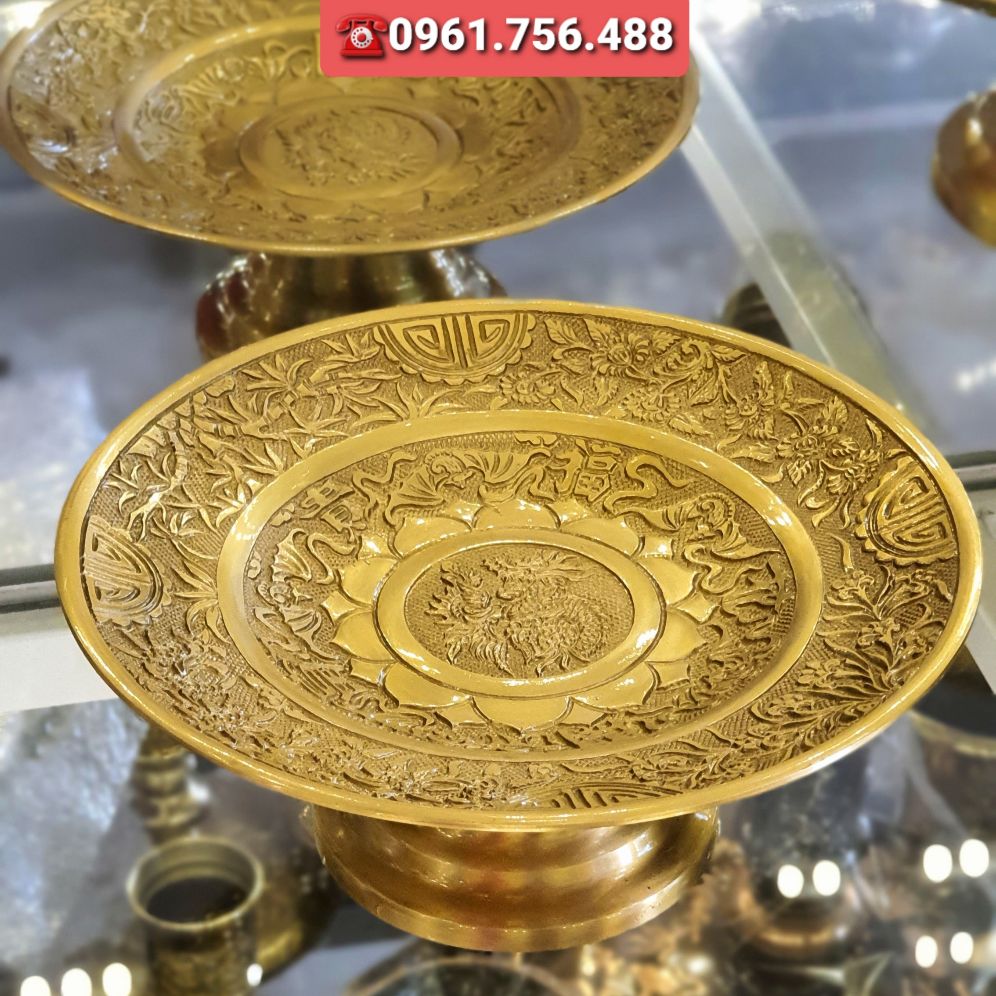Mâm quả- Mâm đồng vàng chữ phúc hóa rồng 25cm