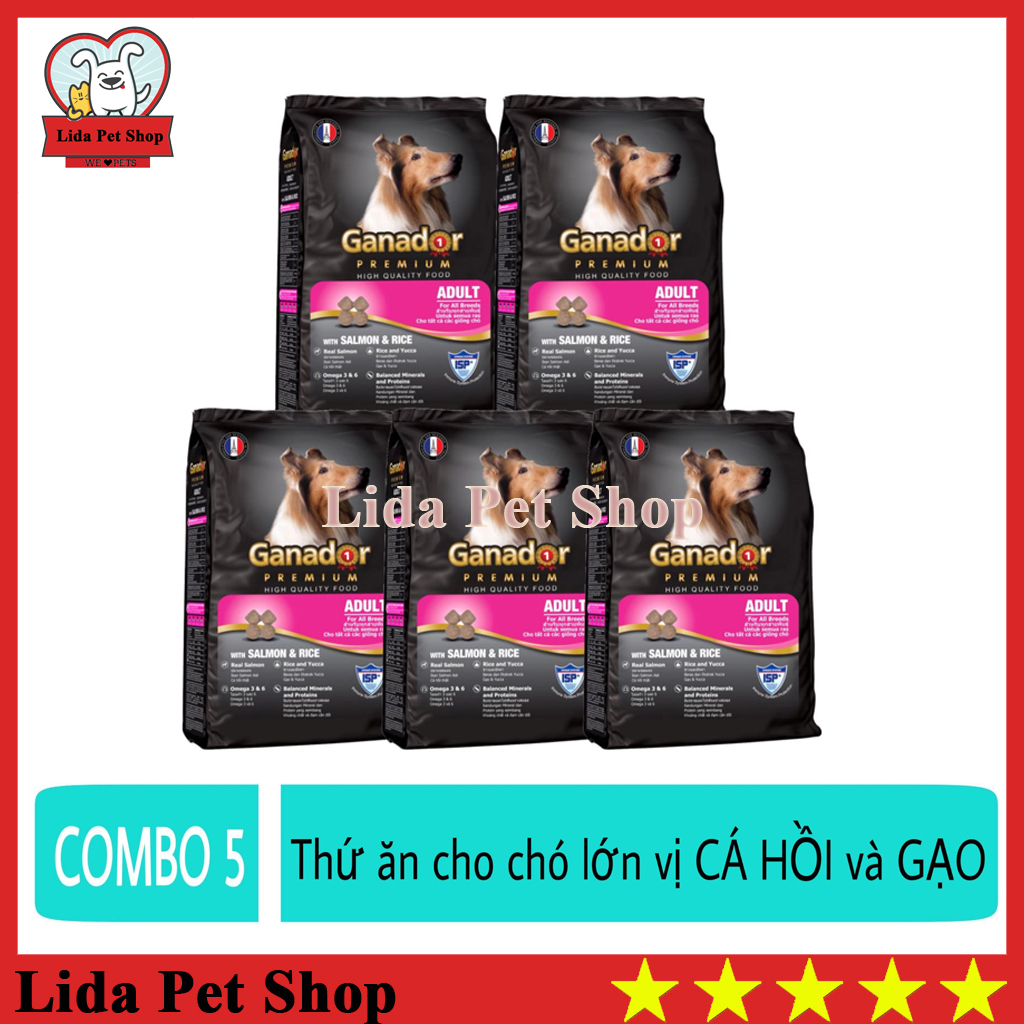 HN- (COMBO 5 GÓI) Thức ăn cho chó trưởng thành vị Cá Hồi và Gạo - Ganador Adult Salmon & Rice 400g - Lida Pet Shop