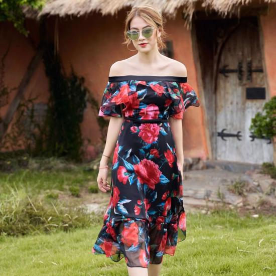 [HCM]Đầm maxi hoa trễ vai
