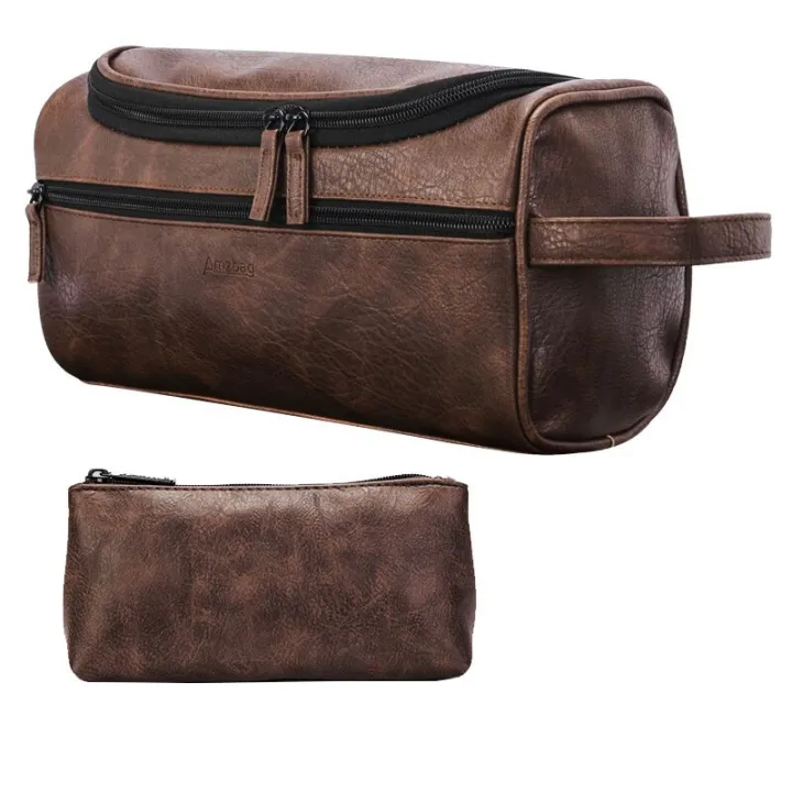 mens leather hanging toiletry bag