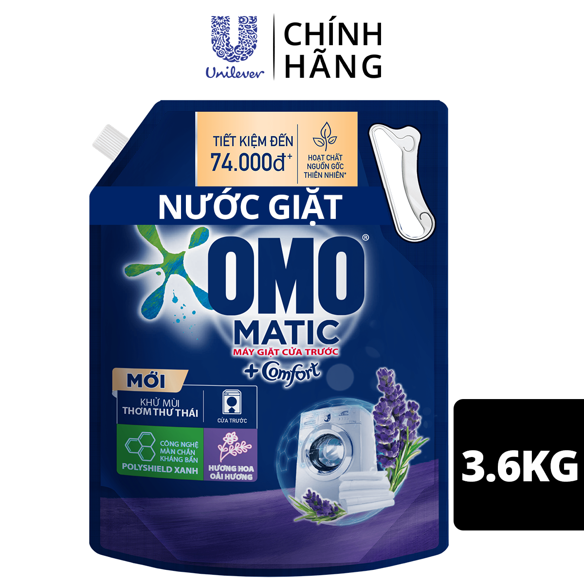 Nước giặt OMO Matic chuyên dụng Cửa Trước Lavender Khử Mùi Thư Thái 3.6kg