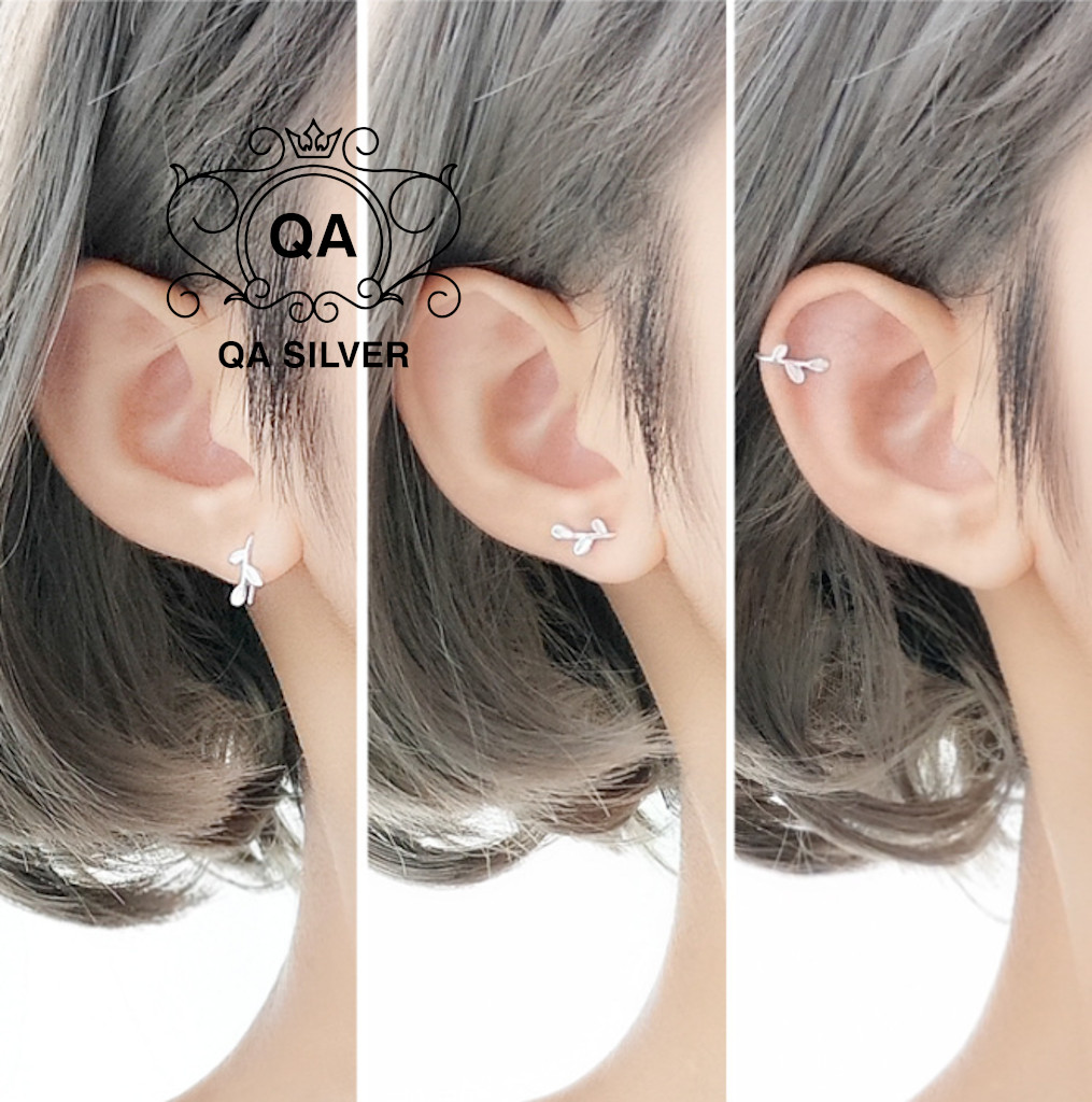 Khuyên tai bạc 925 lá oliu móc bông nguyệt quế nữ kẹp vành S925 LEAF QA SILVER Earrings EA170512