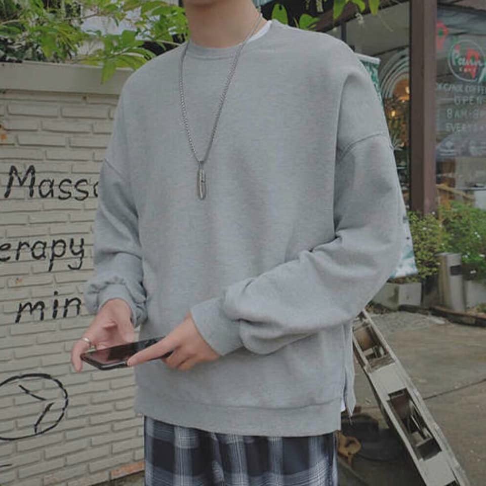 Áo sweater xẻ tà trơn, chất vải thun pe dày mịn ấm êm