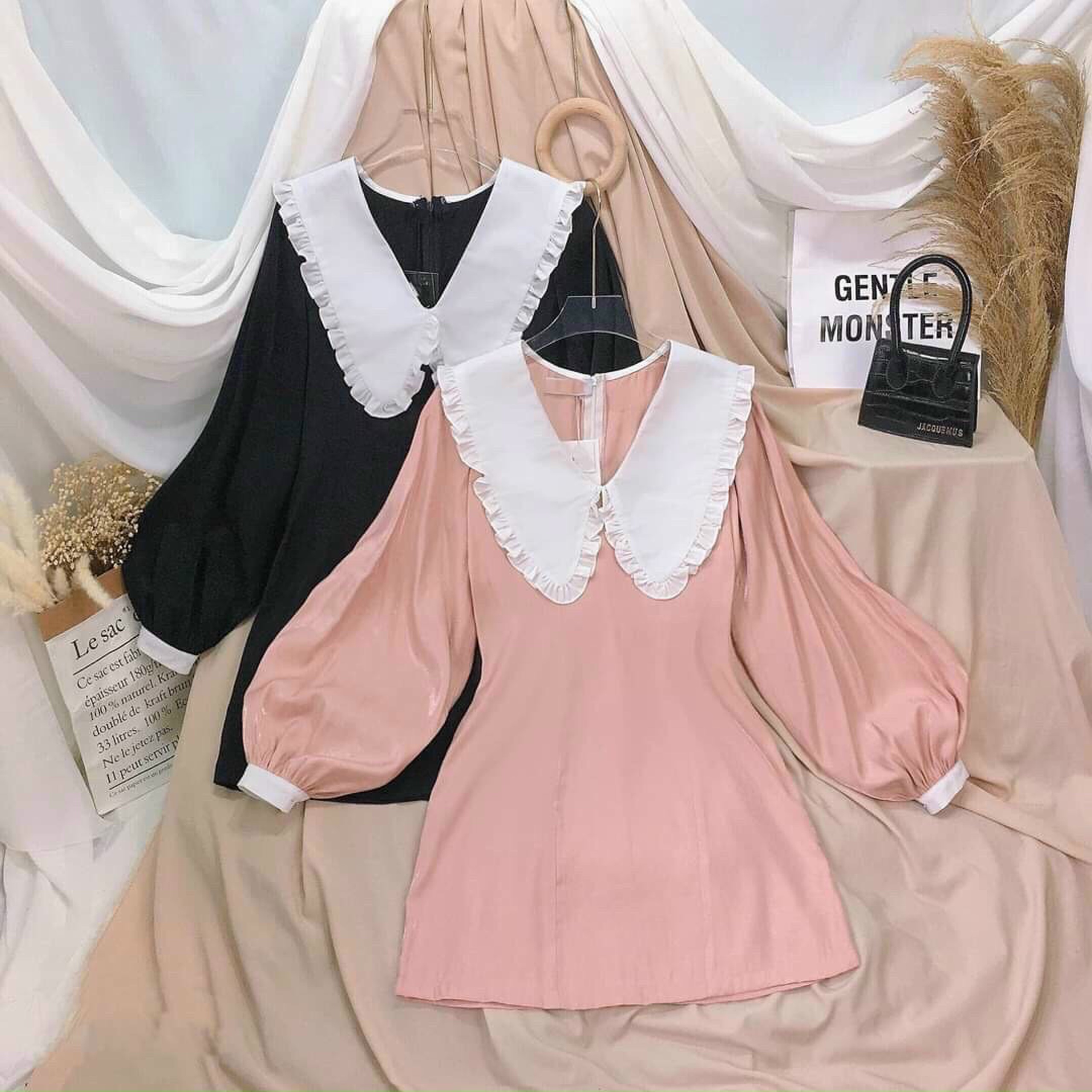 Đầm nữ tay dài cổ bèo dễ thương