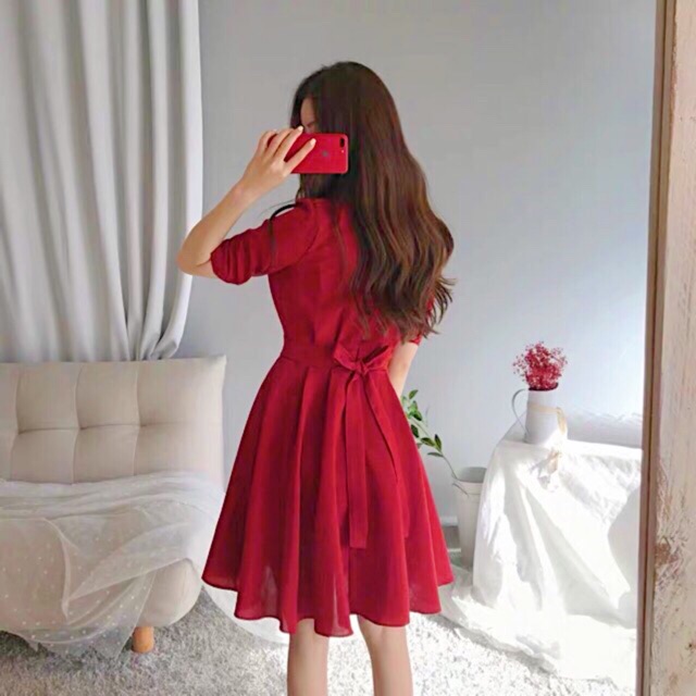 ĐẦM CỔ VEST THẮT EO (có ảnh thật) MS111