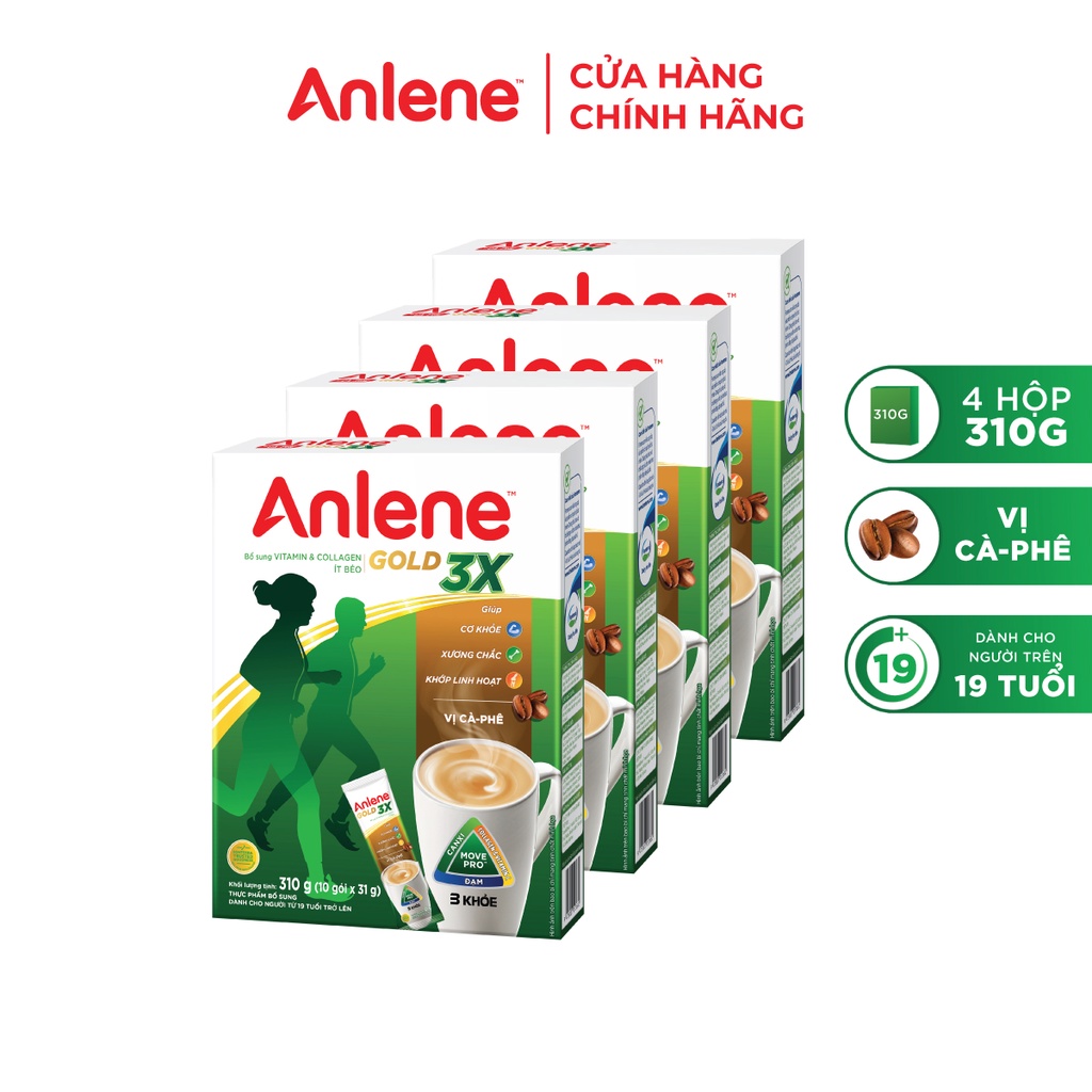[up to 16% Off up to 175K for Orders from 800K][Freeship 0Vnd Nationwide] Combo of 4 Anlene Coffee Flavored Powdered Milk in Convenient Packets (8 Packs X 35g)