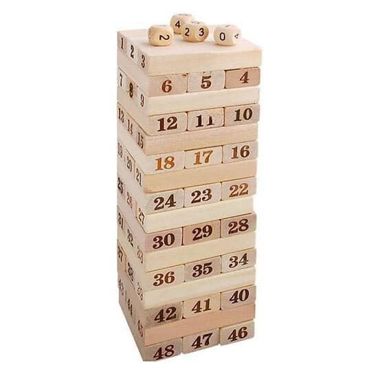 Đồ Chơi Gỗ, Trò Chơi Rút Gỗ Loại Lớn 54 Miếng Gỗ, Xếp Gỗ Số