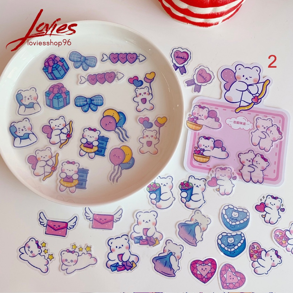 [4 Mẫu] Bộ 40 Miếng Dán Sticker Hình Gấu Kute
