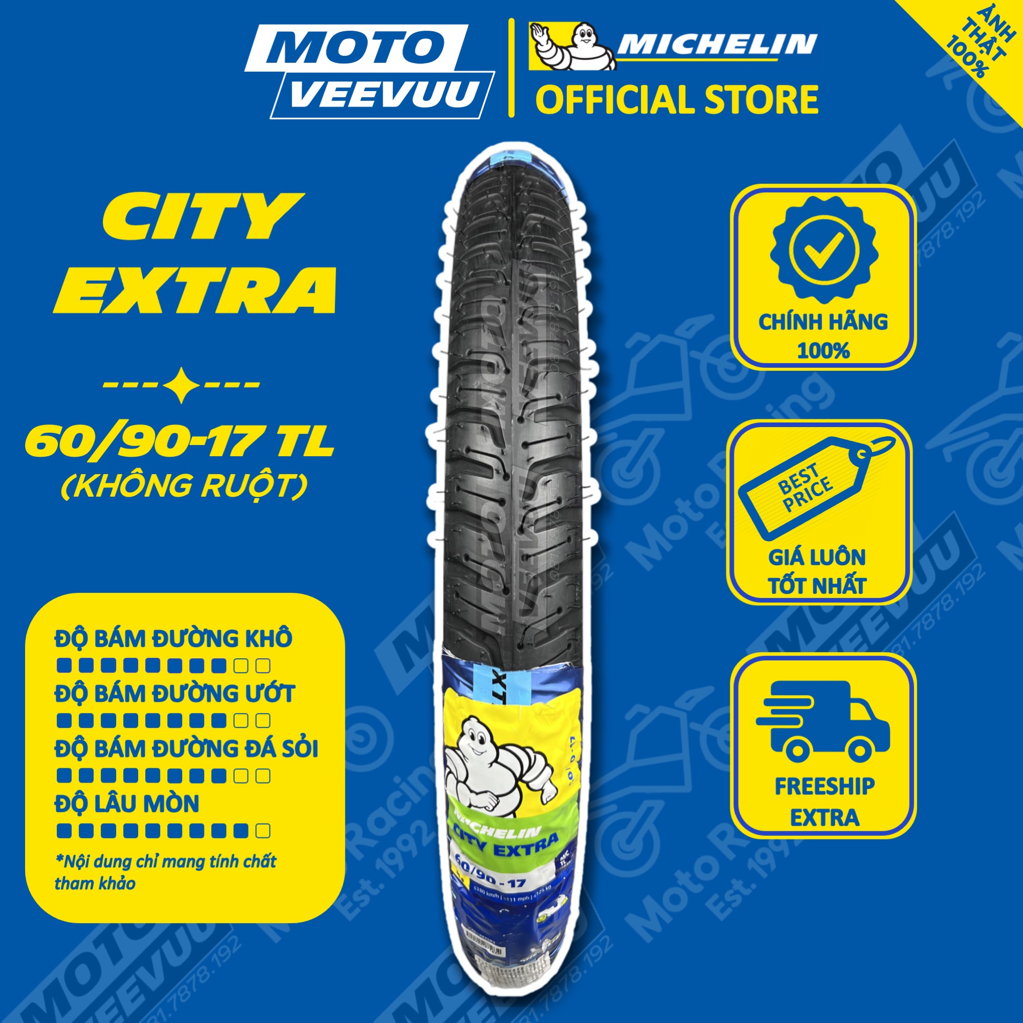 Vỏ lốp xe máy Michelin 60/90-17 TL CITY EXTRA (Lốp không ruột)