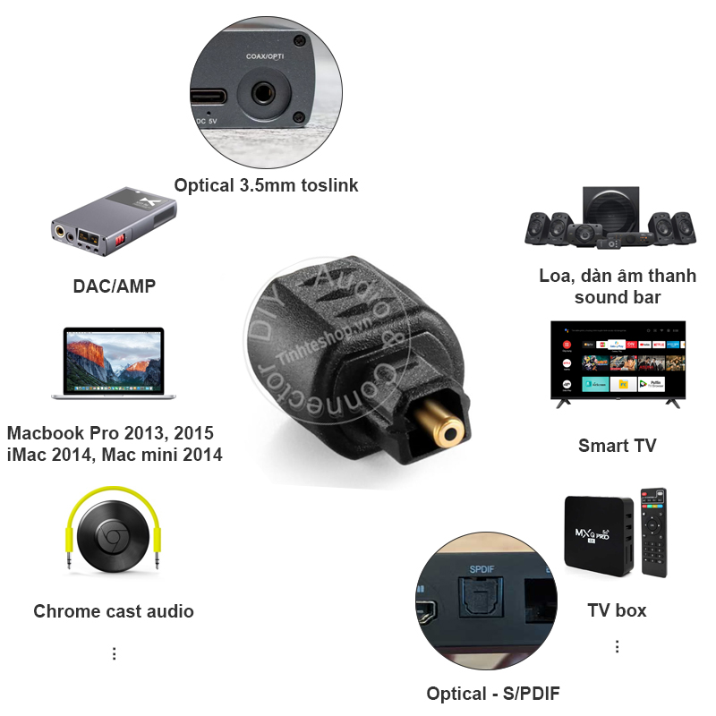 Jack chuyển optical sang 3.5 mini toslink - Đầu đổi quang thường sang quang 3.5mm