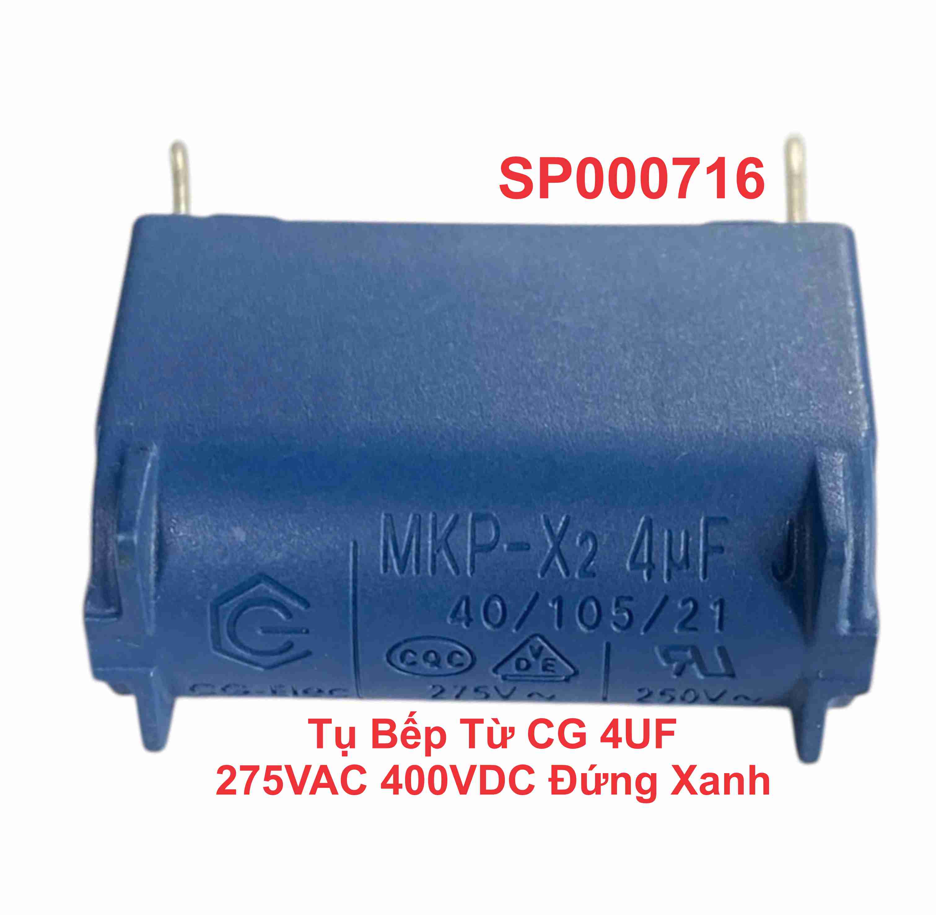 Tụ Bếp Từ CG 4UF 275VAC 400VDC Đứng Xanh