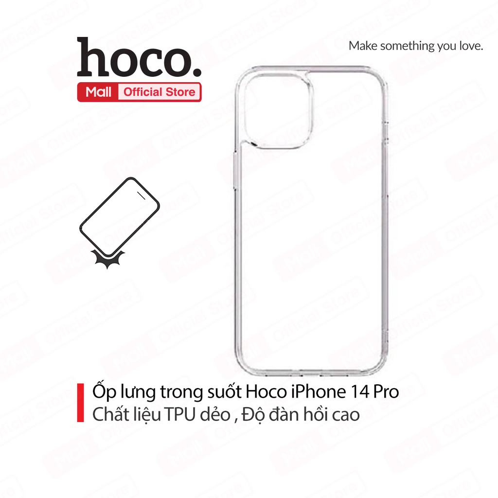 Ốp lưng dẻo trong suốt TPU Hoco mỏng, độ đàn hồi cao cho iPhone 14 Pro Max