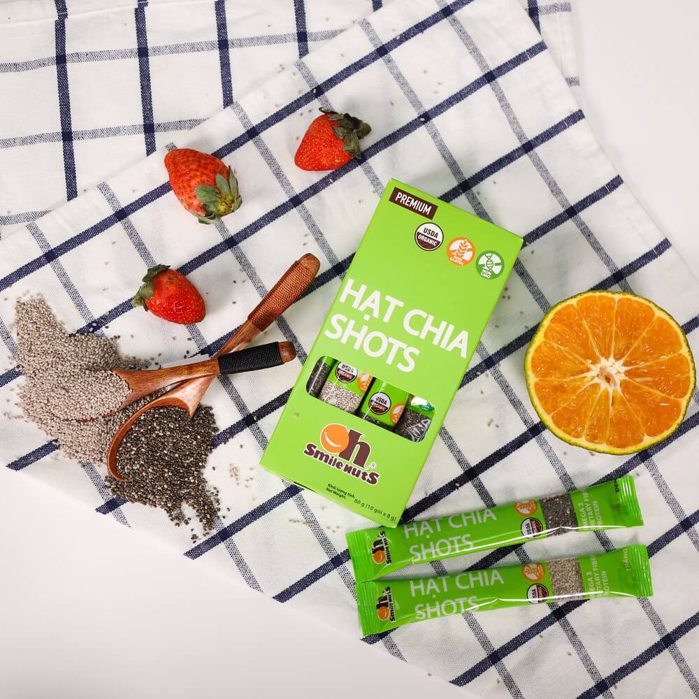 Hạt Chia hữu cơ Smile Nuts gói nhỏ tiện dụng (8g x 10 gói) - Hạt chia nhập khẩu từ Nam Mỹ - Organic Chia Seed Shots (8g x 10 bag)