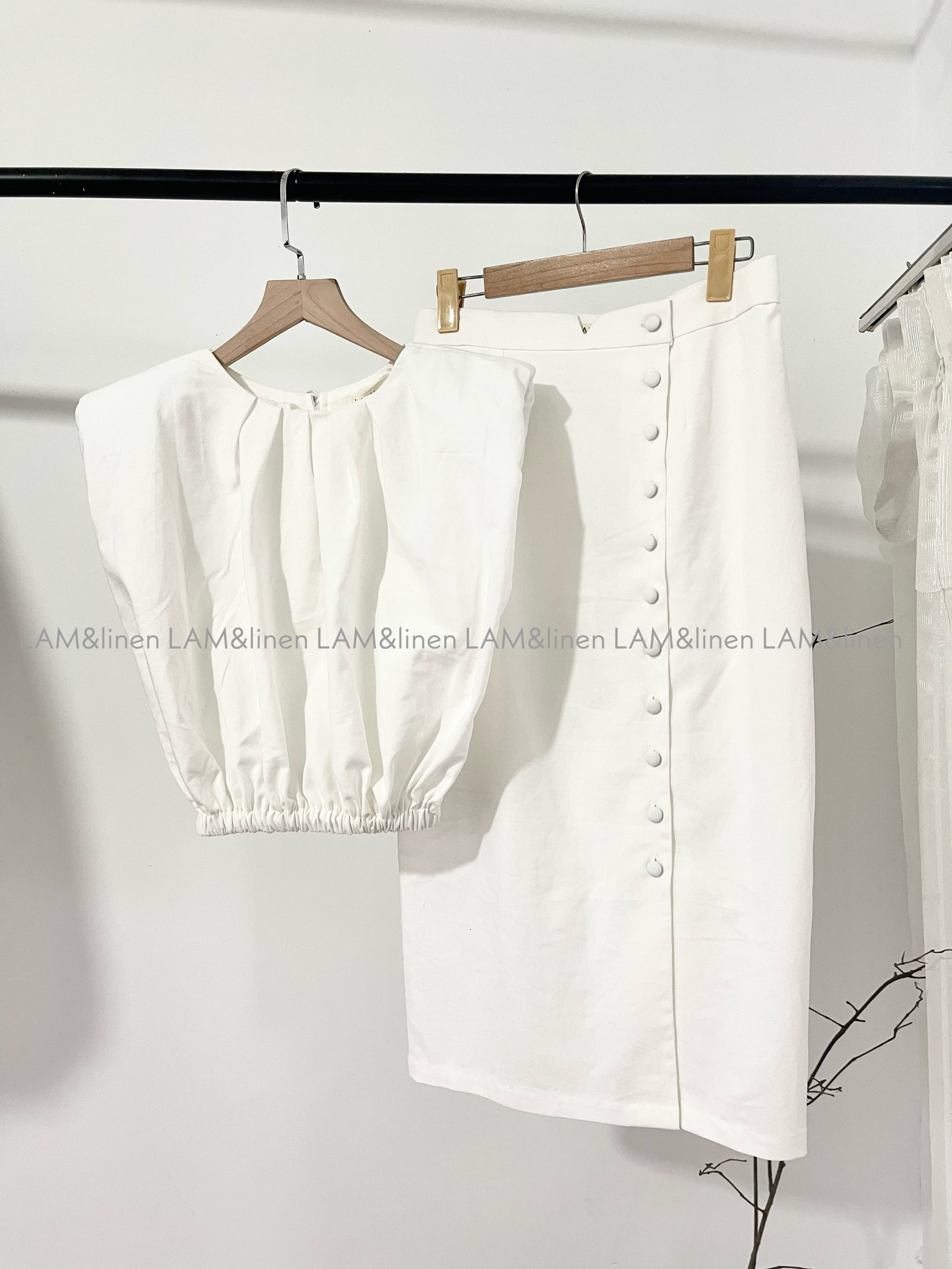 Chân váy Midi nút bọc dress linen