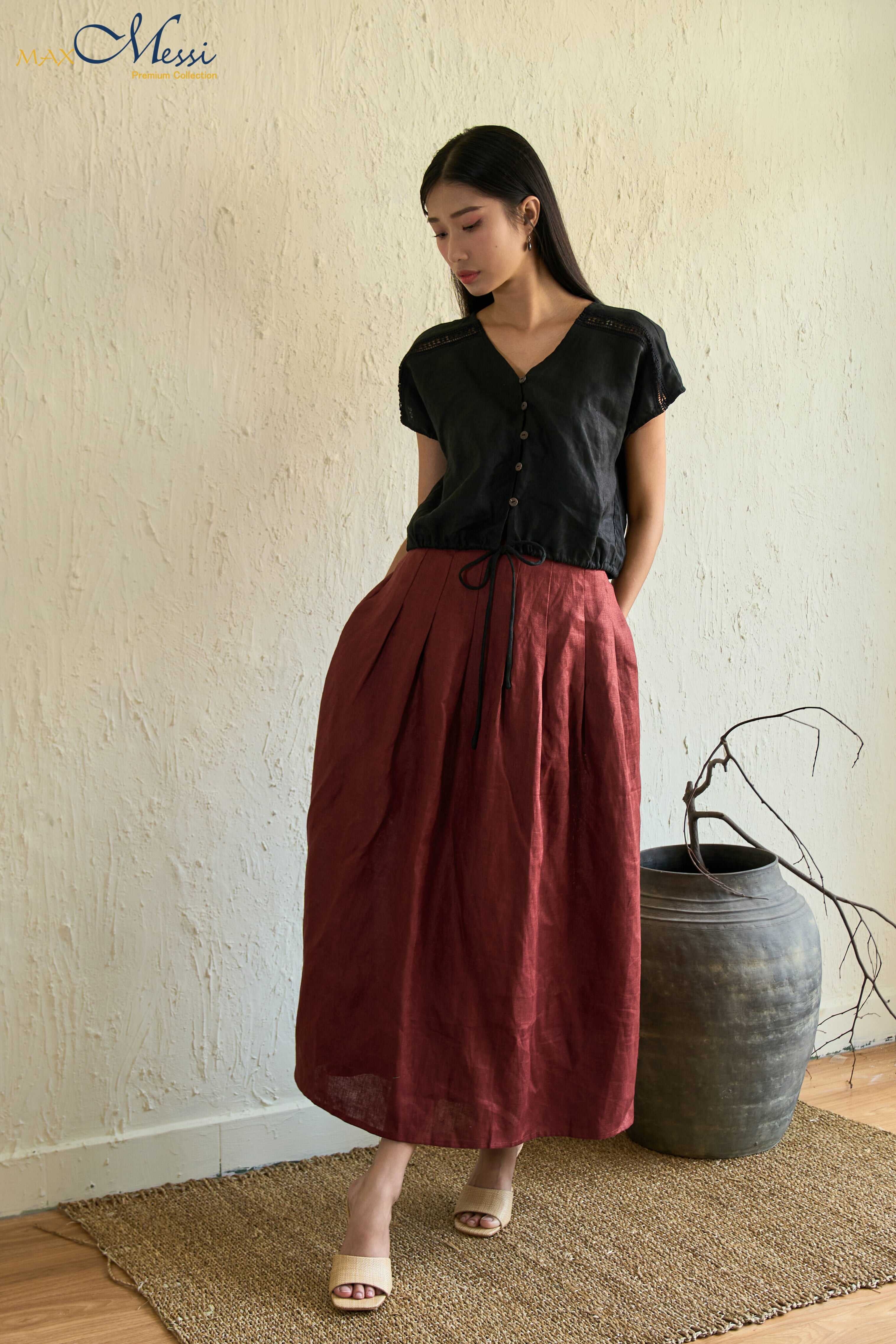 Áo linen phối váy dáng dài - DULCIE MaxMessi