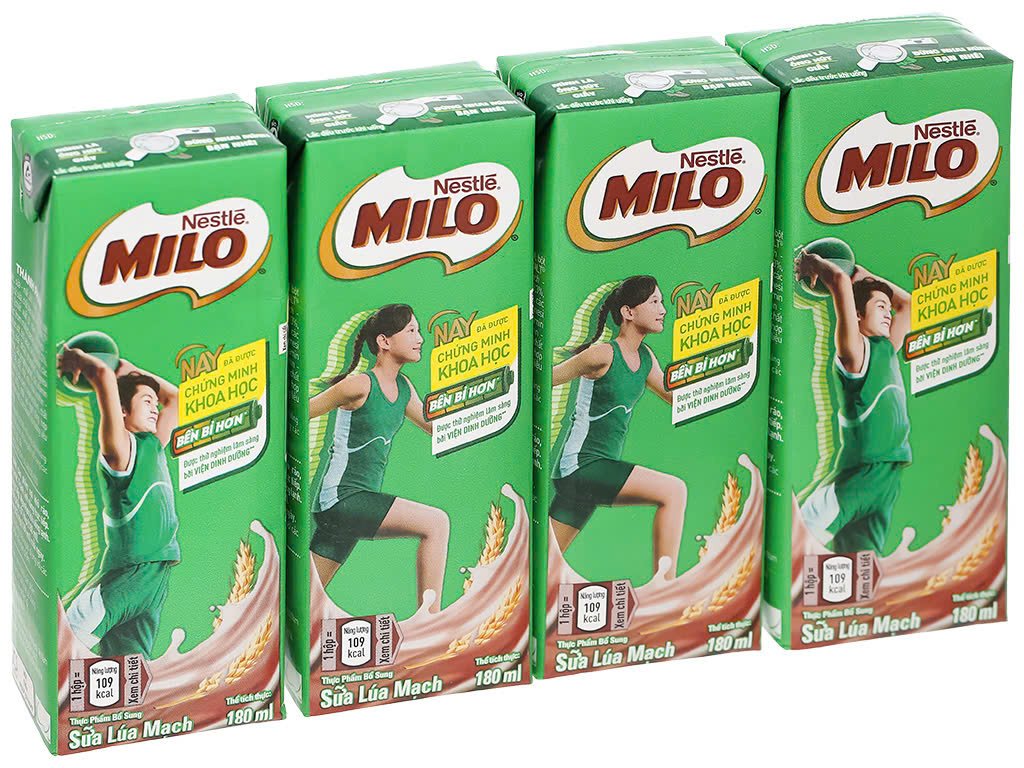 Lốc 4 hộp sữa Milo lúa mạch 180ml