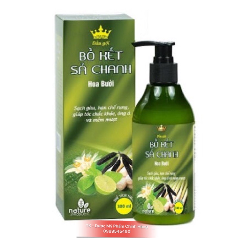 Dầu gội bồ kết sả chanh hoa bưởi kingphar sạch gàu, ngừa rụng tóc, chắc khỏe mềm mượt tóc - 300ml