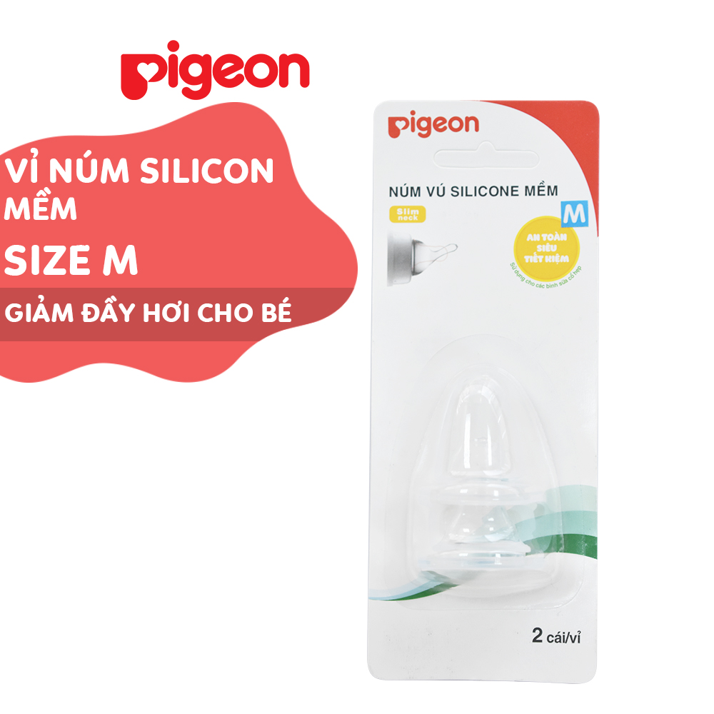 Núm vú cổ hẹp silicone mềm Pigeon M 2 cái vỉ