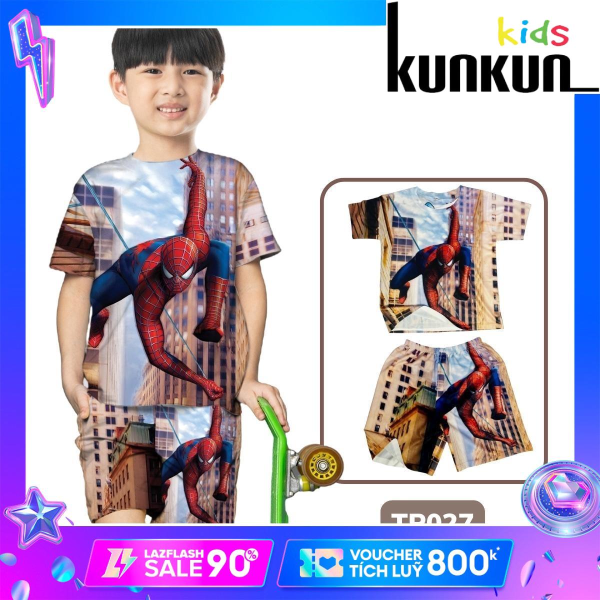 Quần áo bé trai Thun lạnh size đại cho bé từ 10kg-60kg In 3D Hình Người Nhện trong Thanh phố TP027