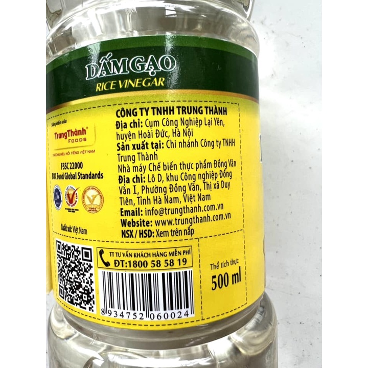 Dấm TrungThành được lên men từ gạo chai 500ml