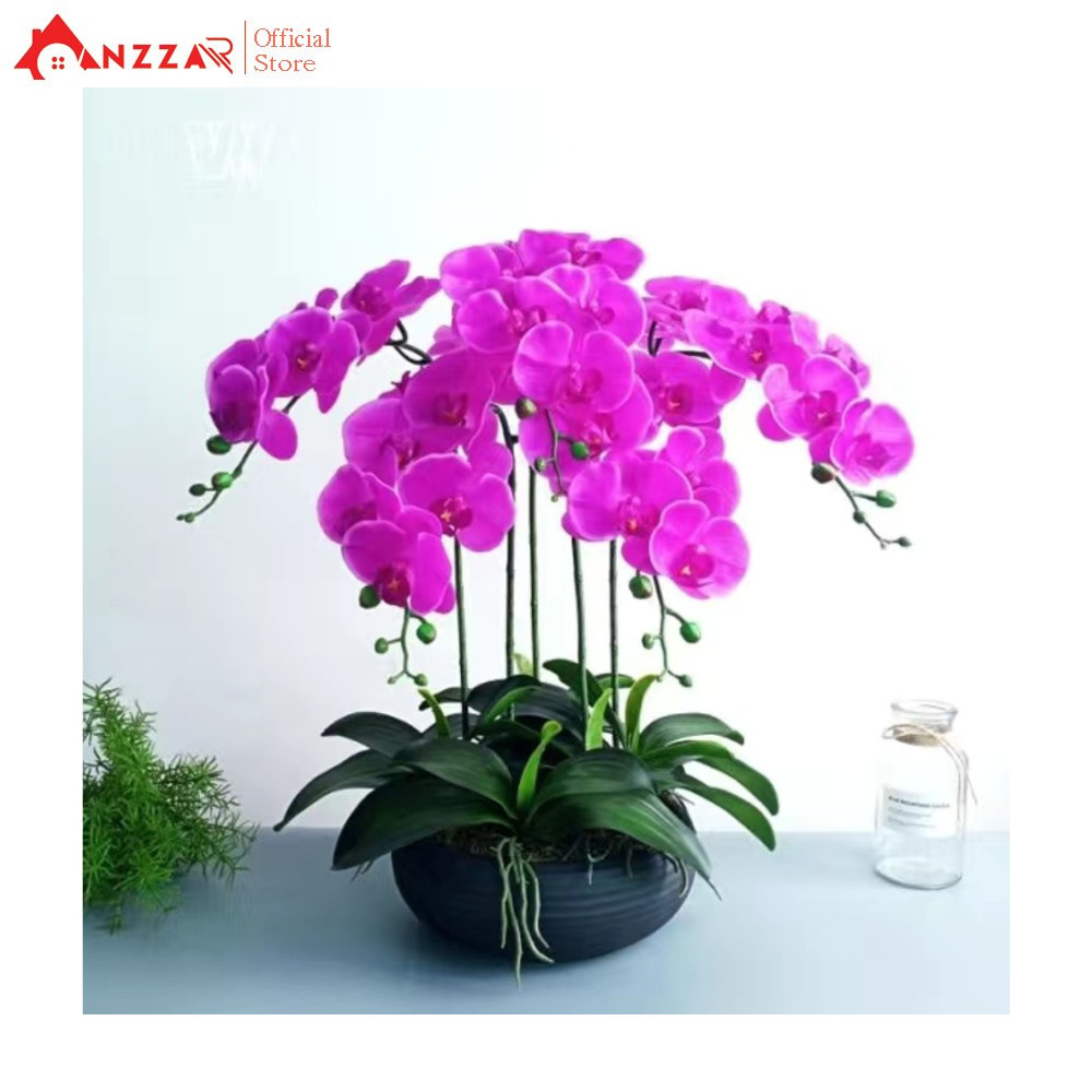 Hoa giả, chậu hoa lan hồ điệp cao su cao cấp cao 60cm loại xịn đẹp giống thật trang trí nhà cửa, phòng khách, decor văn phòng, cửa hàng, khách sạn, spa sang trọng, bình lan hồ điệp làm quà tặng khai trương, khánh thành Anzzar BL-01