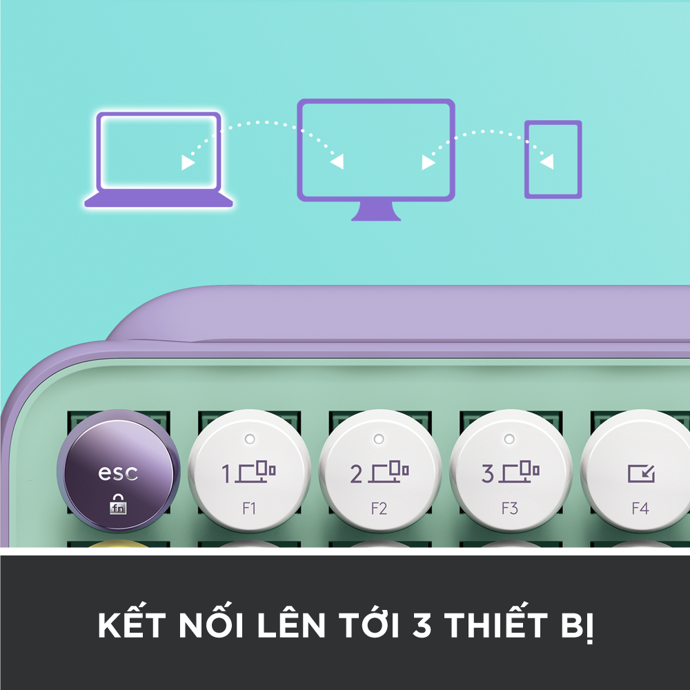 Bàn phím cơ không dây bluetooth | USB Logitech POP KEYS - với 8 phím emoji có thể điều chỉnh, switch tactile, kết nối 3 thiết bị