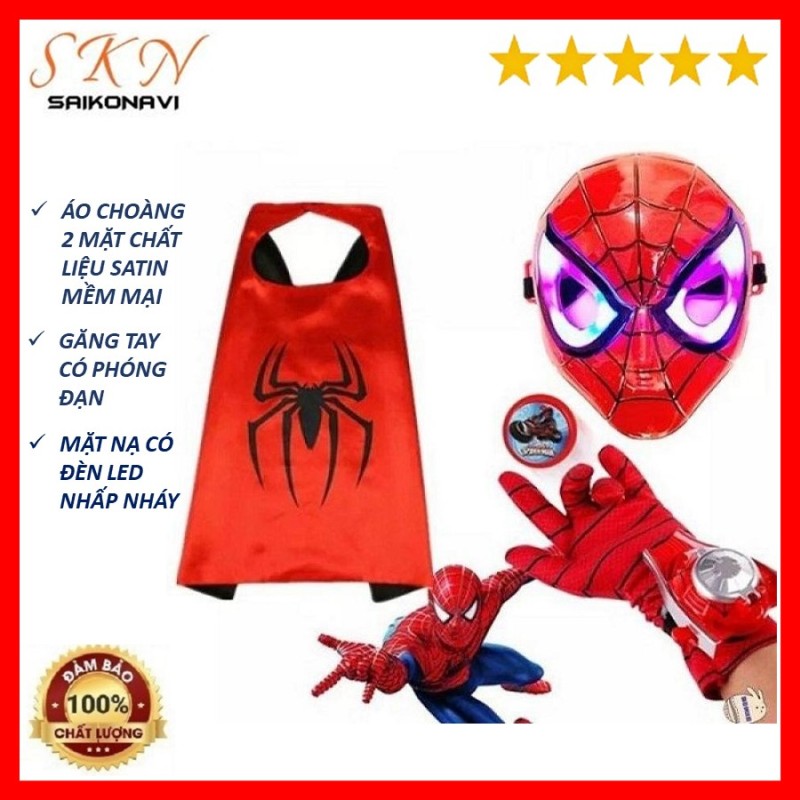 Set áo choàng siêu nhân kèm găng tay và mặt nạ cho bé -bộ đồ chơi hóa trang thành người nhện cho bé