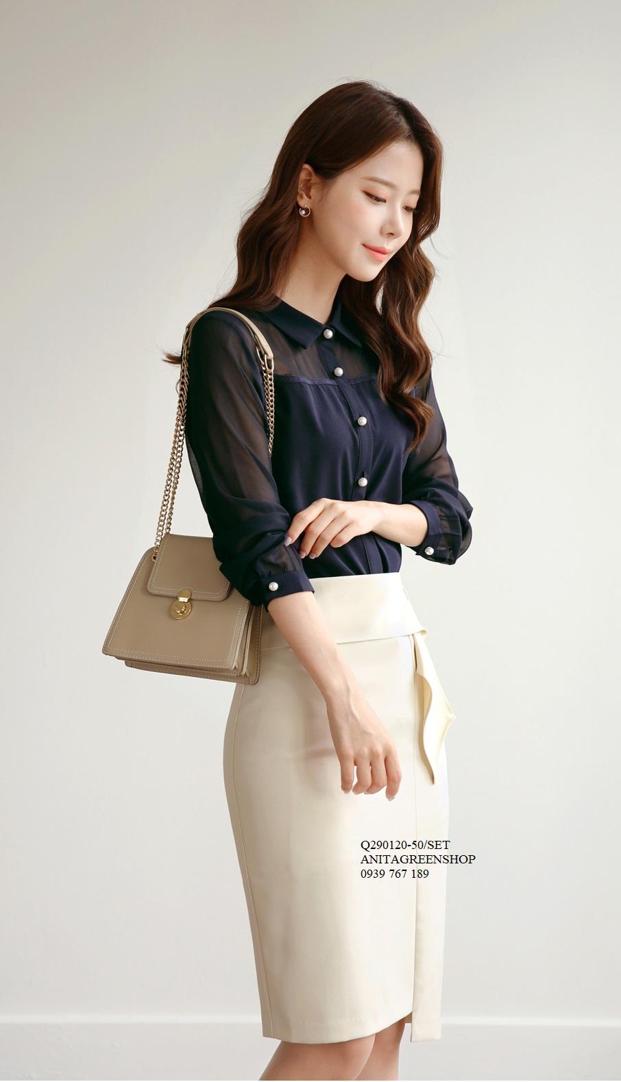 Q290120 SET ÁO PHỐI CHÂN VÁY CÔNG SỞ