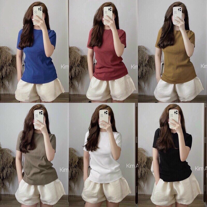 Áo len đũa cộc tay cổ tròn