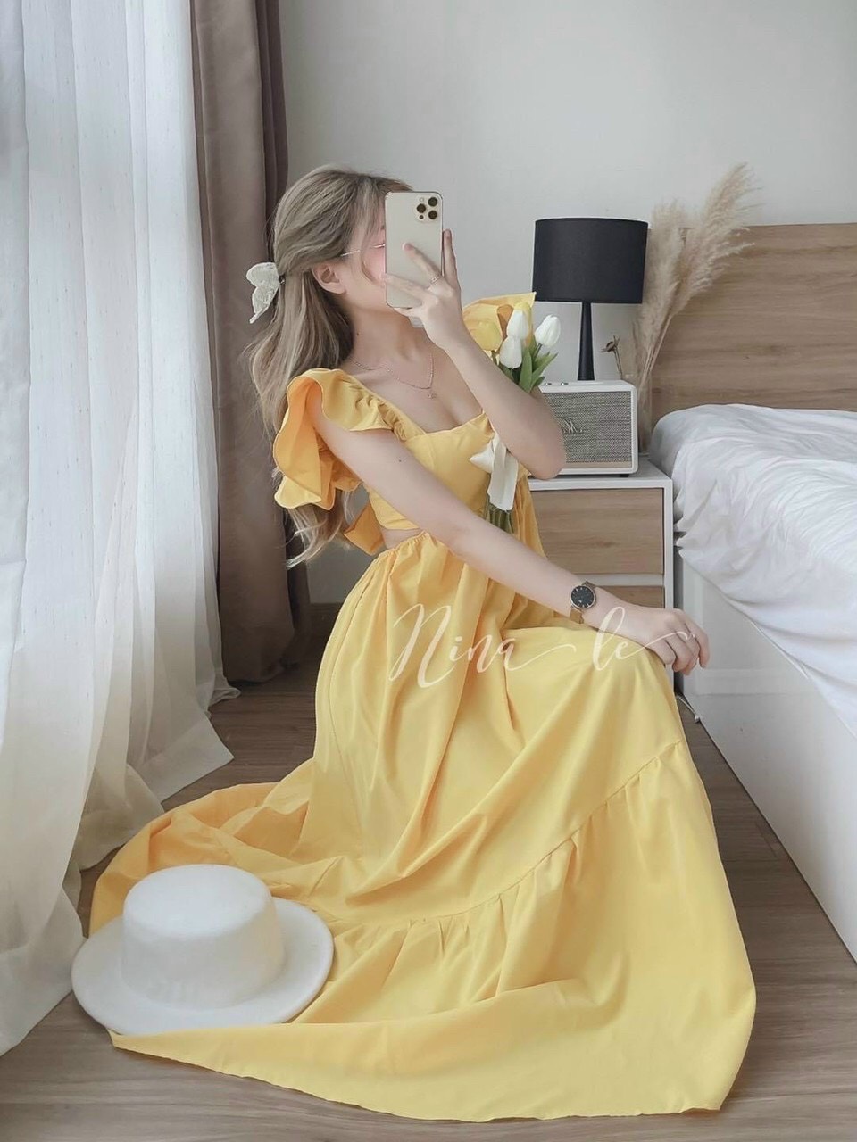 Váy đầm nữ khoét eo bèo vai (có mút) cực xinh